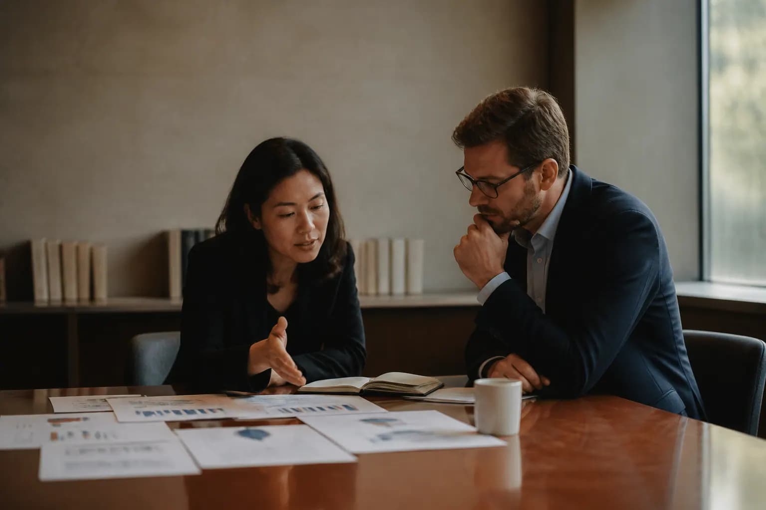 Policy researchers reviewing printed consultation responses.